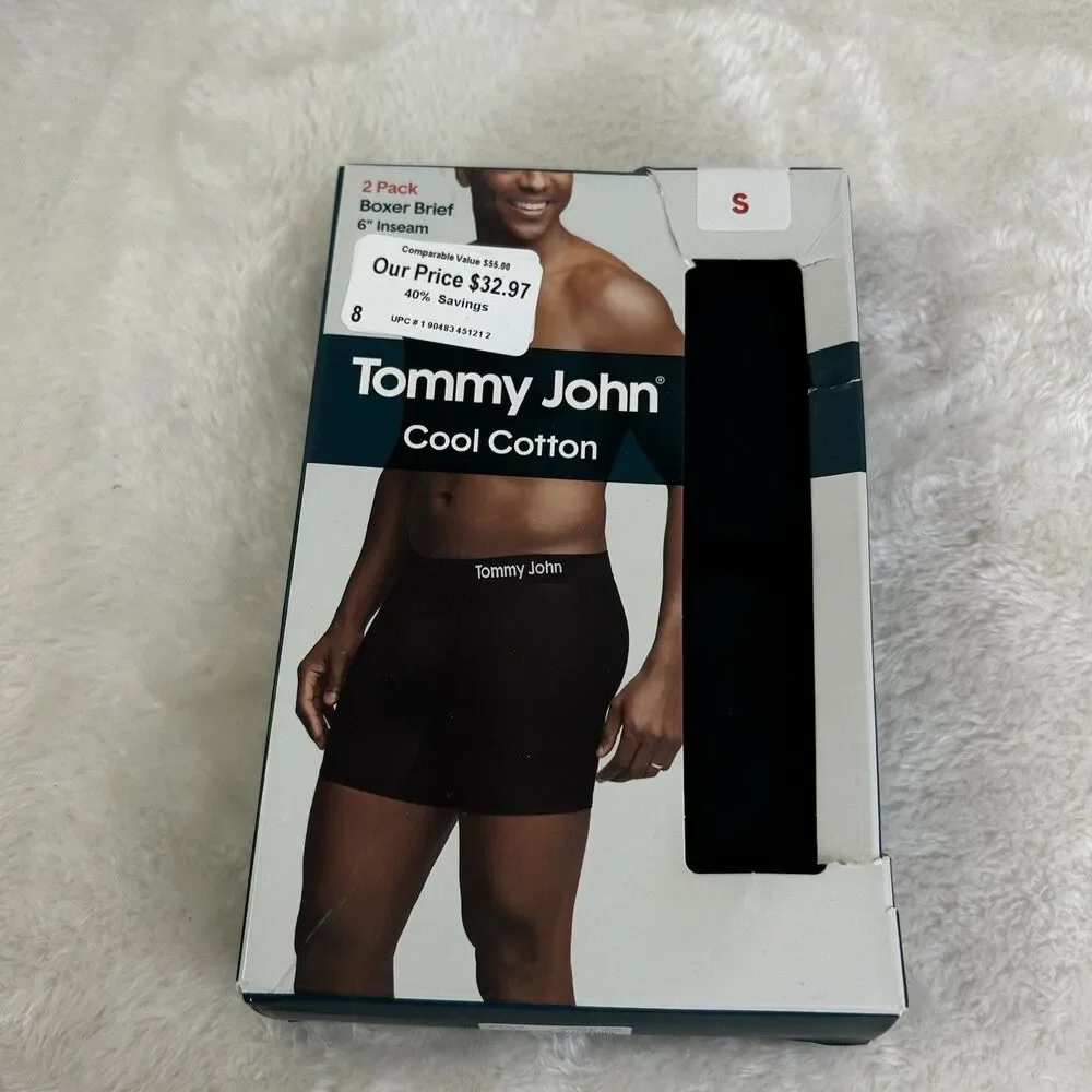 NEW Tommy John Men’s Size Small Cool Cotton Boxer Briefs 6” Inseam - Black